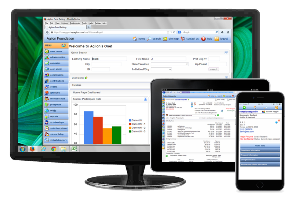 screenshot of Agilon One Donor CRM